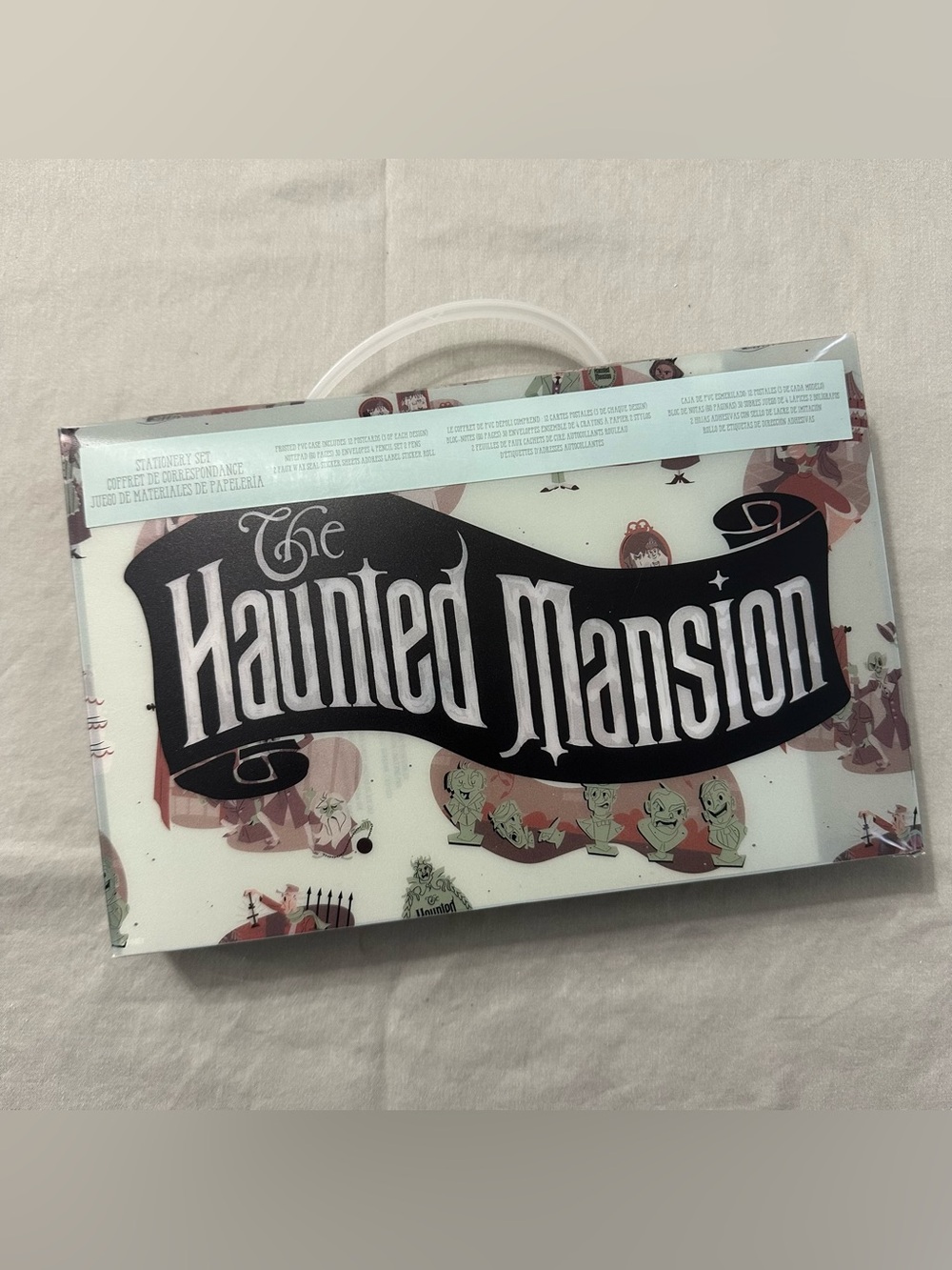 Disney Parks Haunted Mansion Stationery Set Frosted PVC Case Postcards Notepad